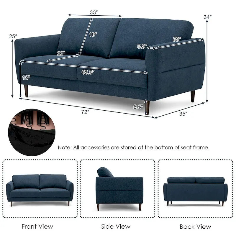 Gymax 72  Fabric Sofa Couch Living Room Small Apartment Furniture w/