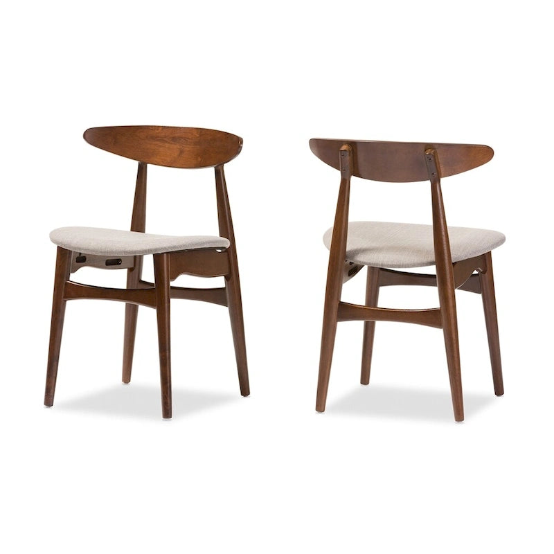 Flora Mid-Century Modern Light Grey Fabric and  Oak  Medium Brown Finishing Wood Dining Chair