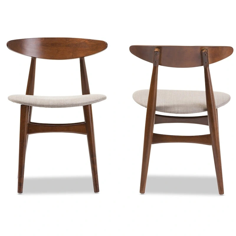Flora Mid-Century Modern Light Grey Fabric and  Oak  Medium Brown Finishing Wood Dining Chair