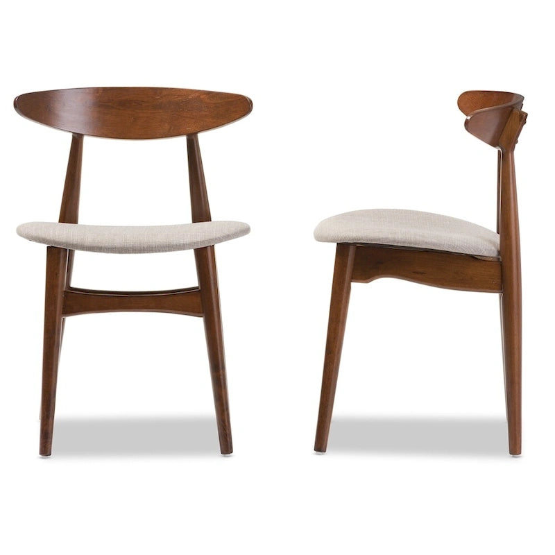Flora Mid-Century Modern Light Grey Fabric and  Oak  Medium Brown Finishing Wood Dining Chair