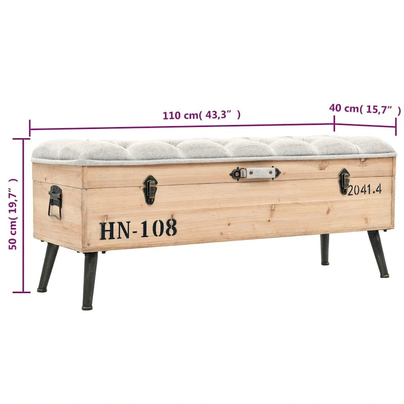 vidaXL Storage Bench 43.3  Solid Wood Fir - 43.3  x 15.7  x 19.7