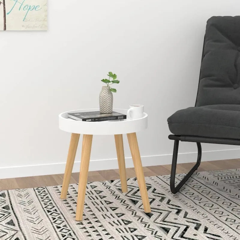 vidaXL Side Table Round End Coffee Table Engineered Wood and Solid Wood Pine - 15 x15 x15.7