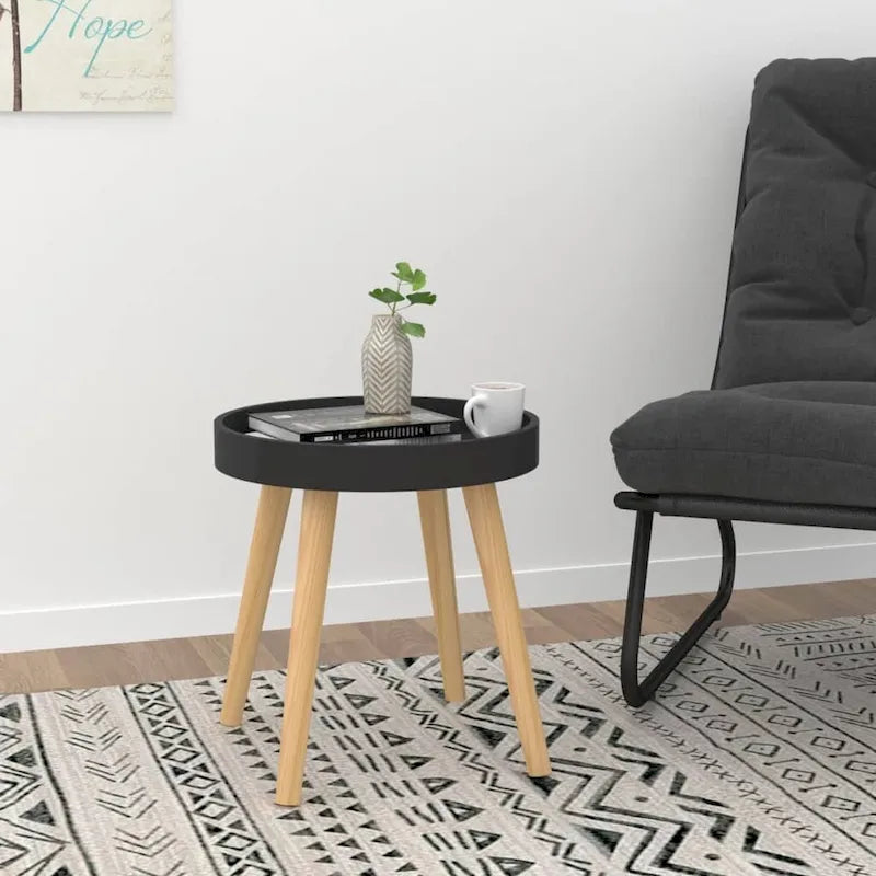 vidaXL Side Table Round End Coffee Table Engineered Wood and Solid Wood Pine - 15 x15 x15.7 