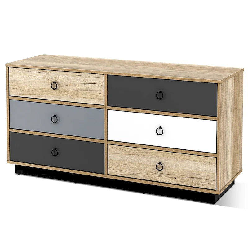Costway 6 Drawer Double Dresser Accent Storage Tower for Bedroom