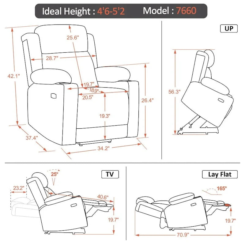 MCombo Lay Flat Lift Recliner with Power Headrest for Small Elderly People, Infinite Position Lift Chair, Fabric 7660