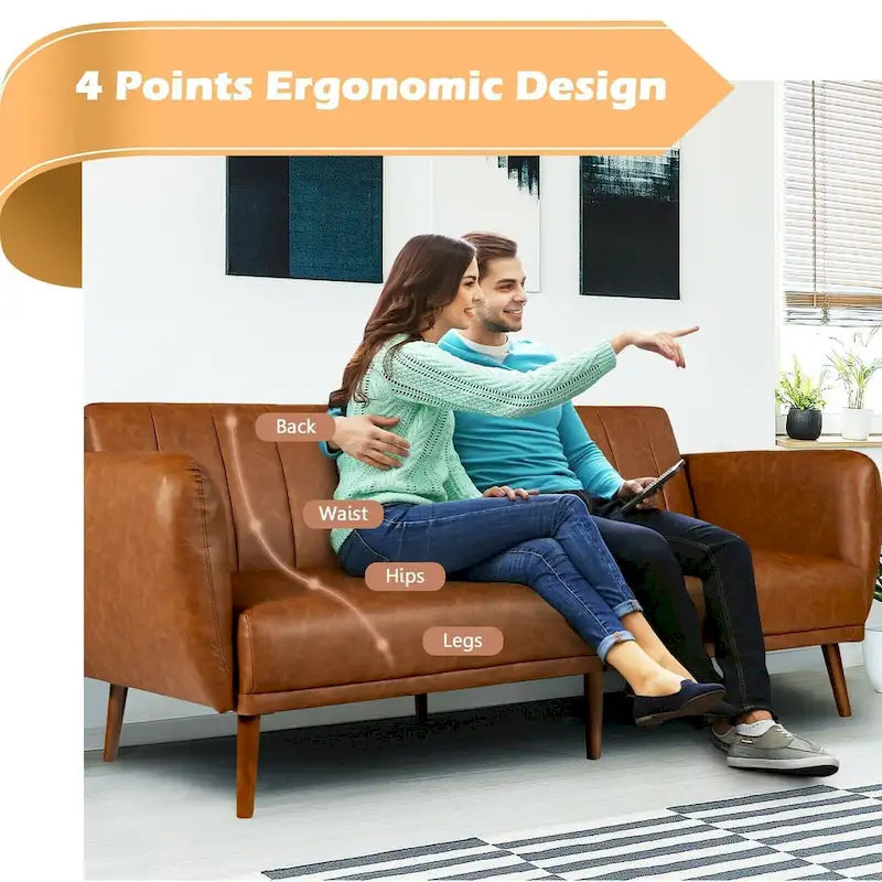 Convertible Futon Sofa Bed PU Leather Adjustable Couch Sleeper with Wood Legs - 81 x 33.5 x 31.5 (L x W x H)