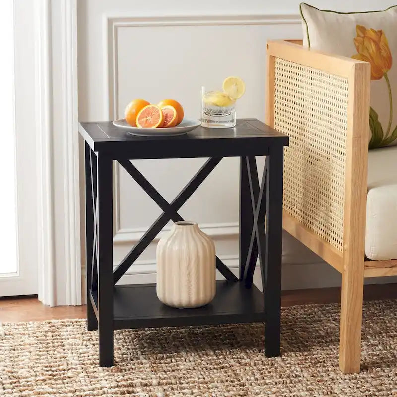 SAFAVIEH Yasumi White Cross Back End Table - 18.1  x 13.4  x 21.5  - 18Wx13Dx22H