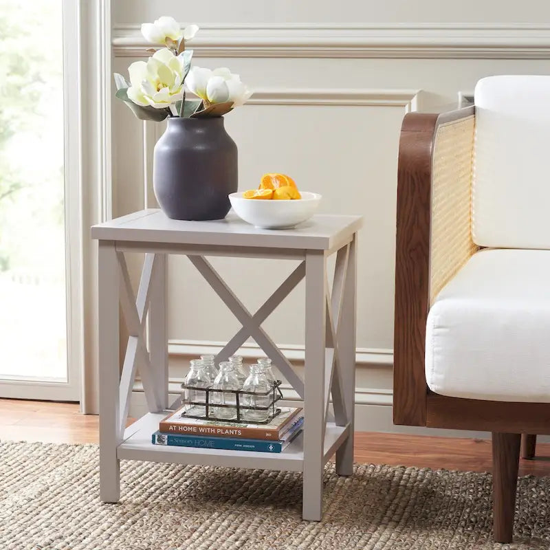 SAFAVIEH Yasumi White Cross Back End Table - 18.1  x 13.4  x 21.5  - 18Wx13Dx22H