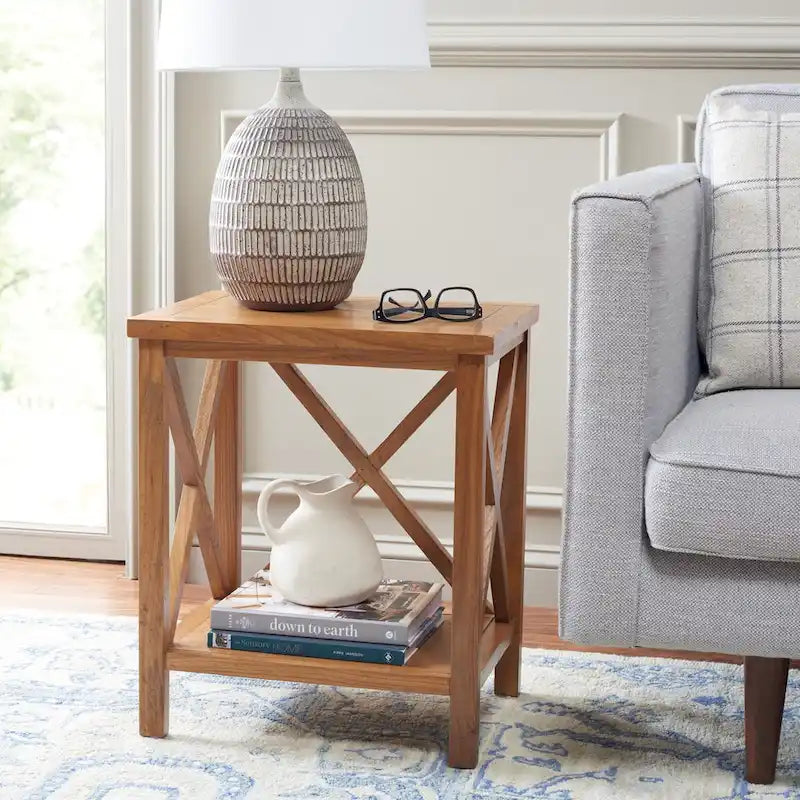 SAFAVIEH Yasumi White Cross Back End Table - 18.1  x 13.4  x 21.5  - 18Wx13Dx22H