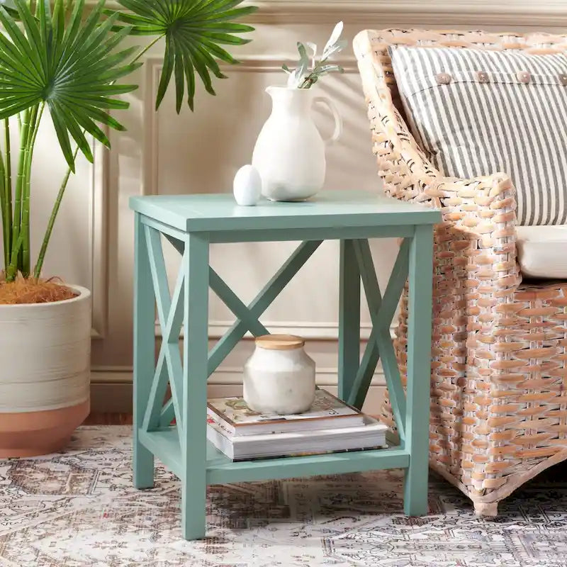 SAFAVIEH Yasumi White Cross Back End Table - 18.1  x 13.4  x 21.5  - 18Wx13Dx22H