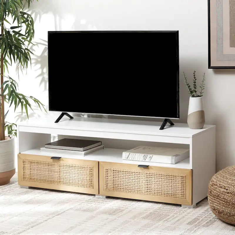 SAFAVIEH Kaitlyn 2-Drawer 1-Shelf Entertainment Media Stand (Fits Up To 55  Flatscreen TV) - 48Wx16Dx17H