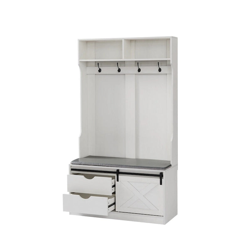 Hall Tree with Coat Rack, Bench, Drawers