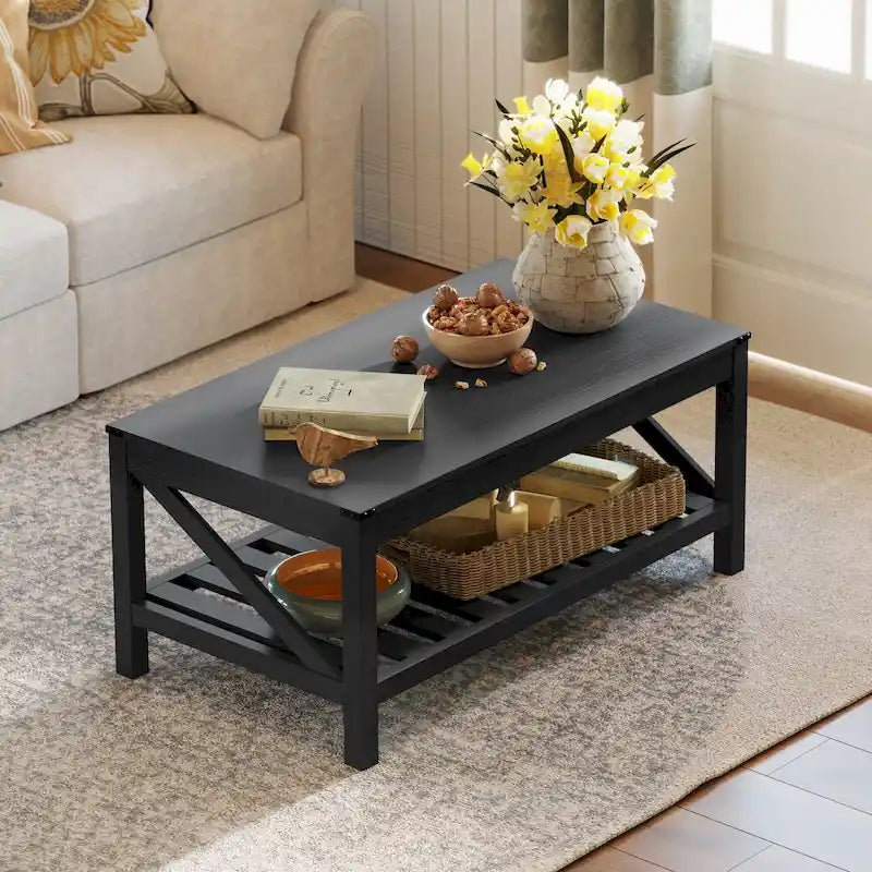Pellebant 2-Tier Coffee Table Center Table Tea Table with Storage Shelf