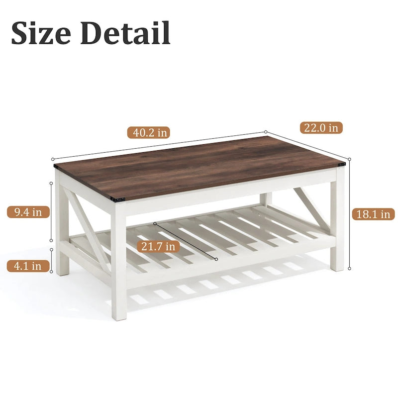 Pellebant 2-Tier Coffee Table Center Table Tea Table with Storage Shelf
