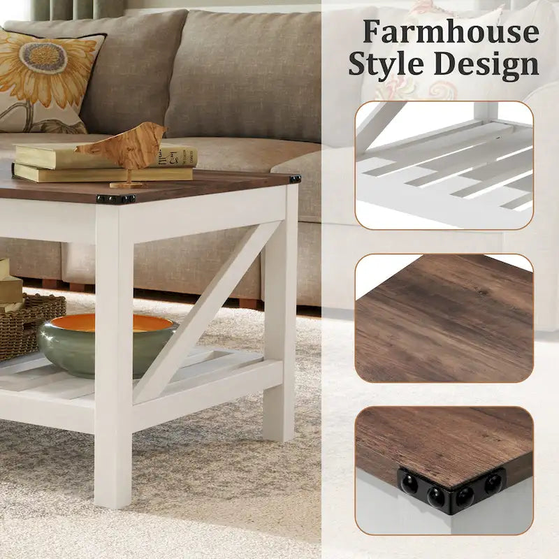 Pellebant 2-Tier Coffee Table Center Table Tea Table with Storage Shelf