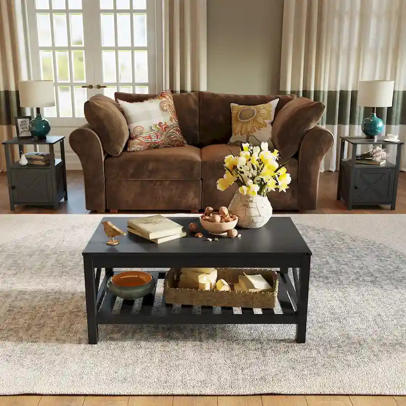 Pellebant 2-Tier Coffee Table Center Table Tea Table with Storage Shelf