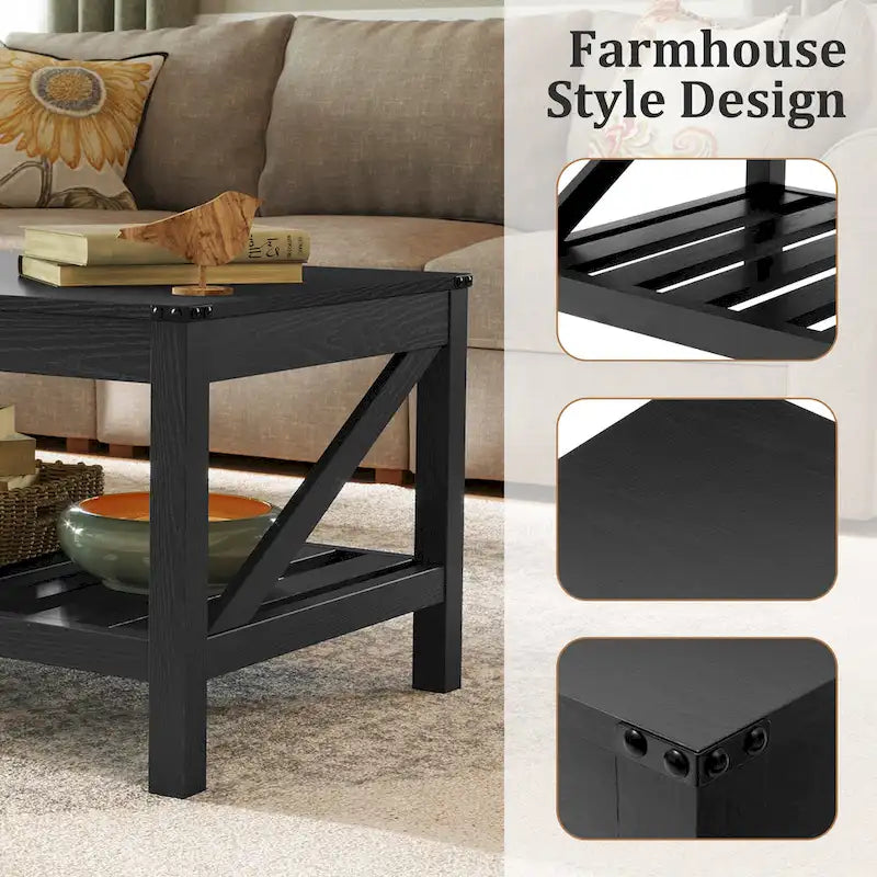 Pellebant 2-Tier Coffee Table Center Table Tea Table with Storage Shelf