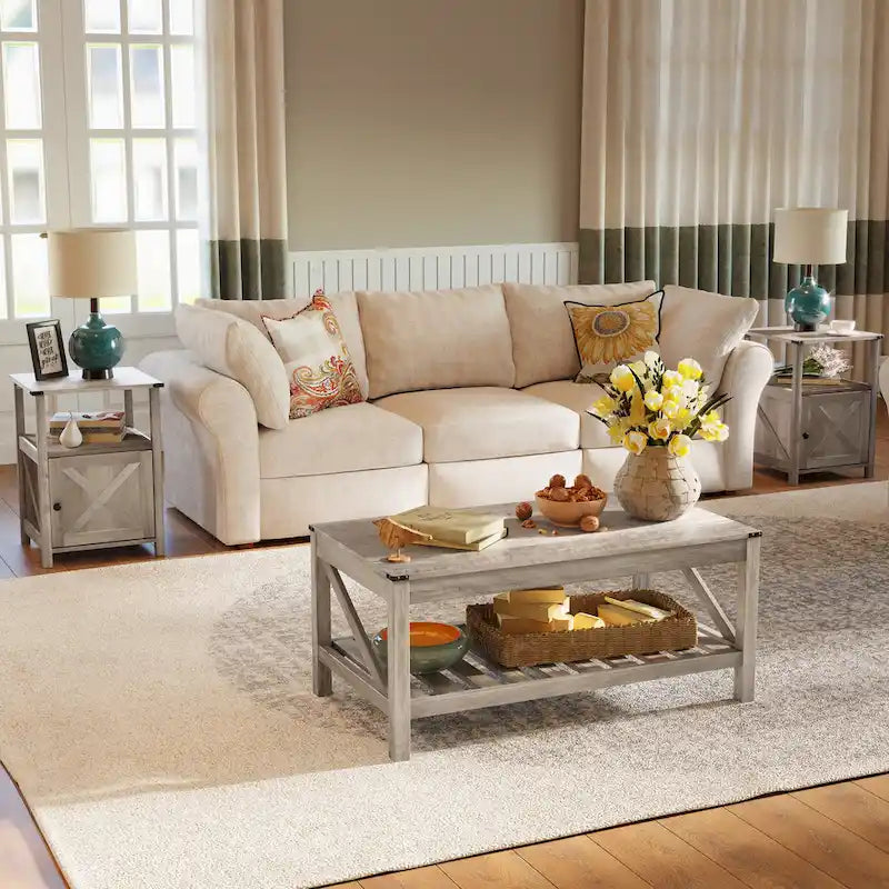 Pellebant 2-Tier Coffee Table Center Table Tea Table with Storage Shelf