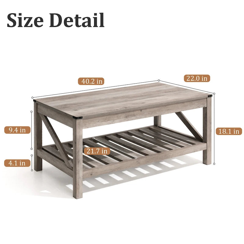 Pellebant 2-Tier Coffee Table Center Table Tea Table with Storage Shelf