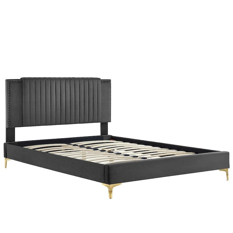 Zahra Channel Tufted Performance Velvet Full Platform Bed