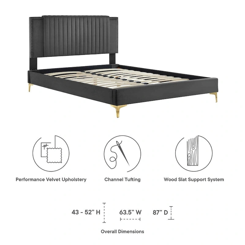 Zahra Channel Tufted Performance Velvet Full Platform Bed