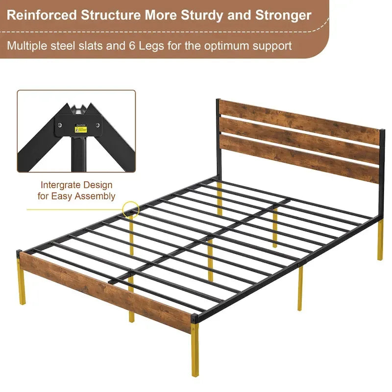 Javlergo Platform Bed Frame with Wood Headboard, Strong Metal Slats Support, No Box Spring Needed