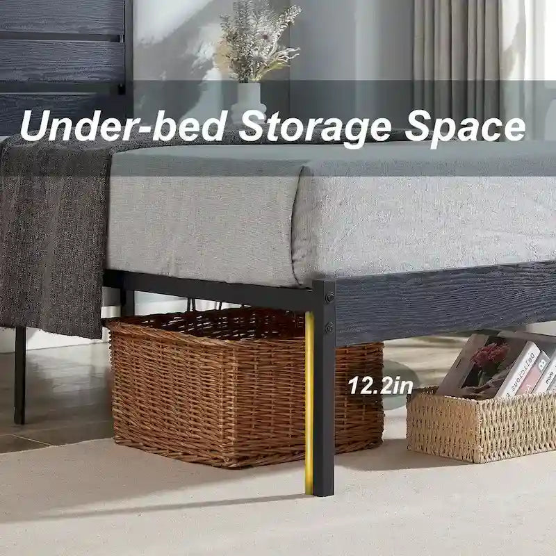 Javlergo Platform Bed Frame with Wood Headboard, Strong Metal Slats Support, No Box Spring Needed