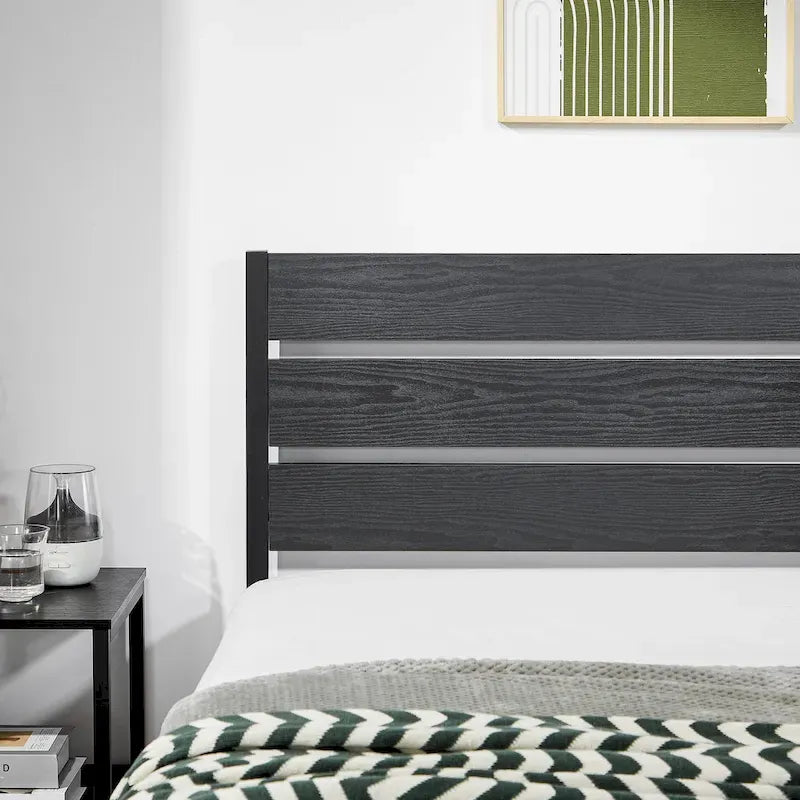 Javlergo Platform Bed Frame with Wood Headboard, Strong Metal Slats Support, No Box Spring Needed