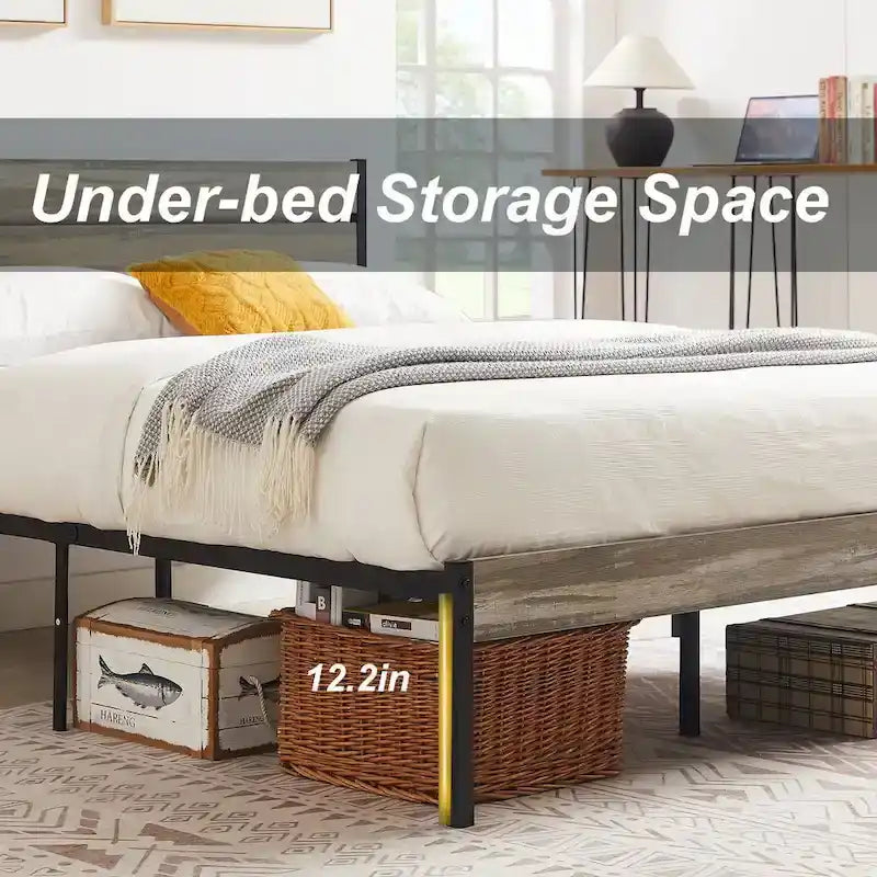 Javlergo Platform Bed Frame with Wood Headboard, Strong Metal Slats Support, No Box Spring Needed