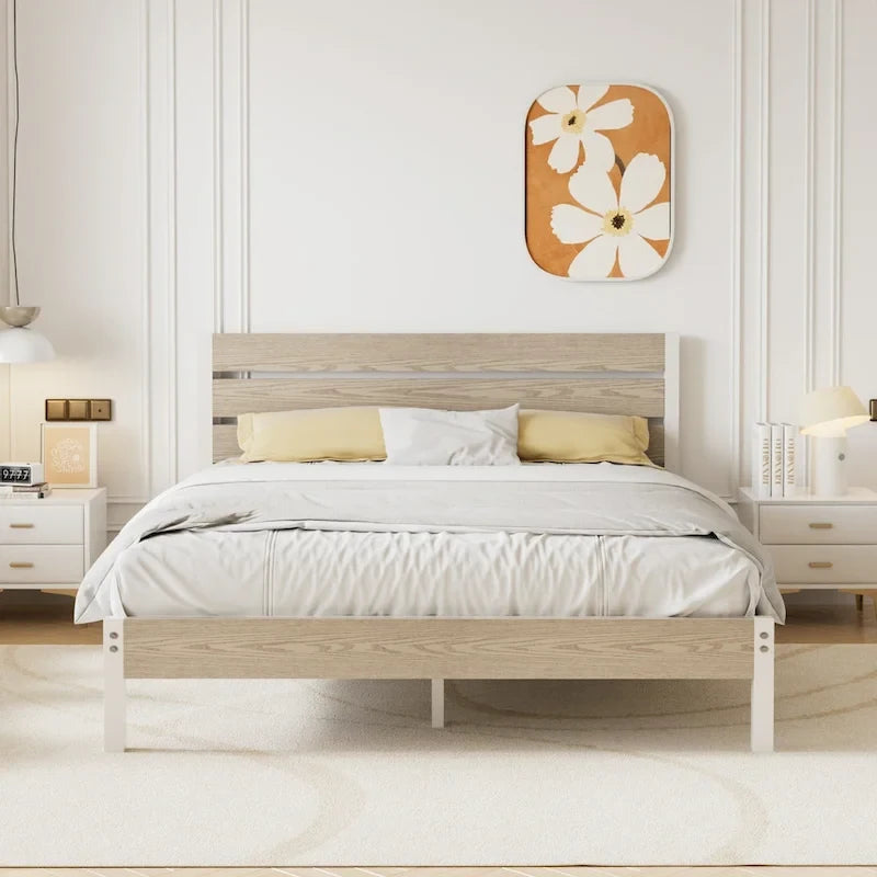 Javlergo Platform Bed Frame with Wood Headboard, Strong Metal Slats Support, No Box Spring Needed