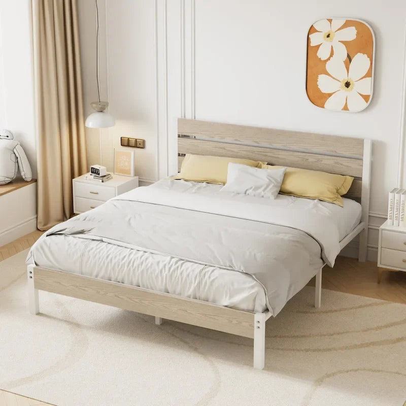 Javlergo Platform Bed Frame with Wood Headboard, Strong Metal Slats Support, No Box Spring Needed