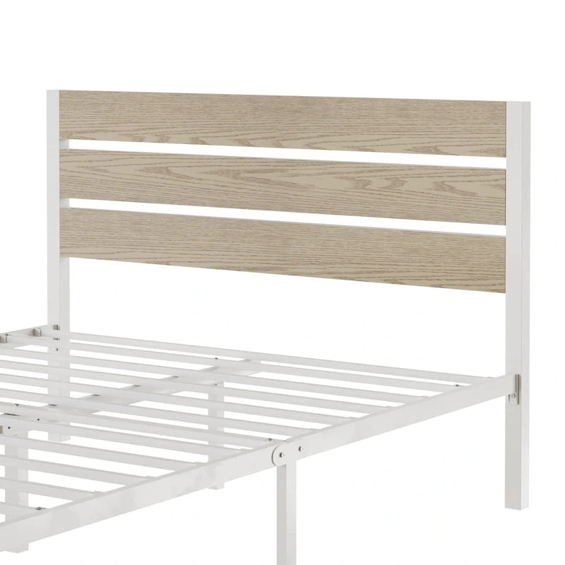 Javlergo Platform Bed Frame with Wood Headboard, Strong Metal Slats Support, No Box Spring Needed