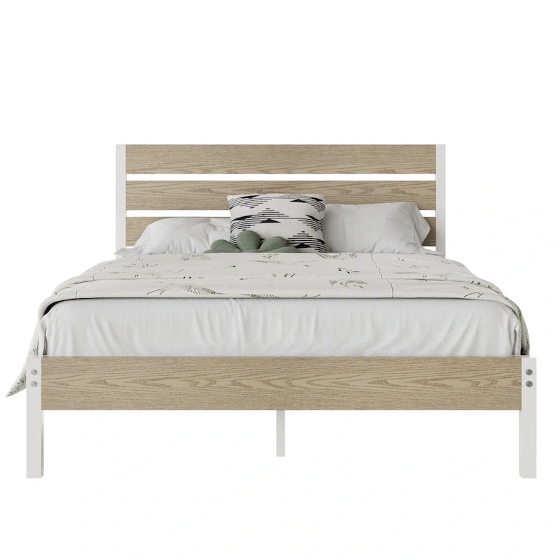Javlergo Platform Bed Frame with Wood Headboard, Strong Metal Slats Support, No Box Spring Needed