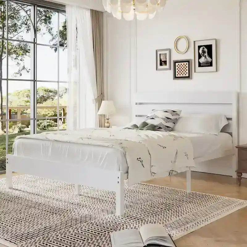 Javlergo Platform Bed Frame with Wood Headboard, Strong Metal Slats Support, No Box Spring Needed