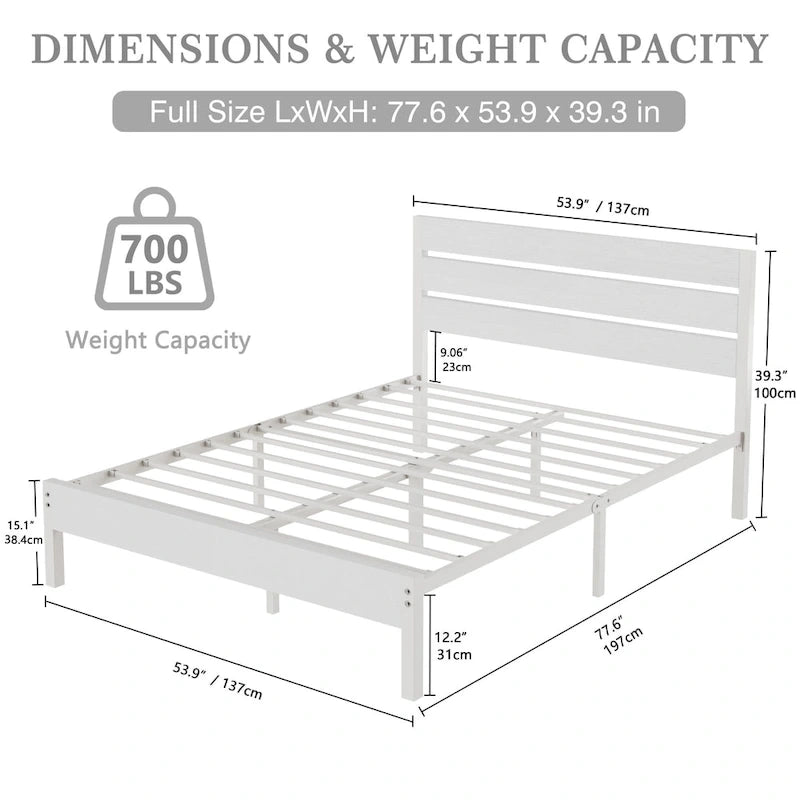 Javlergo Platform Bed Frame with Wood Headboard, Strong Metal Slats Support, No Box Spring Needed