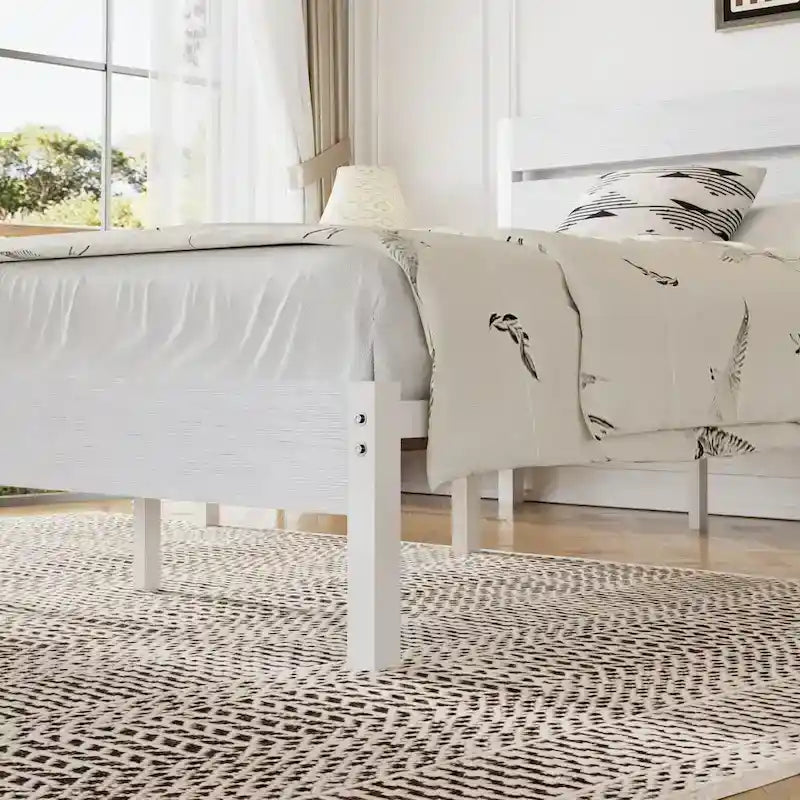 Javlergo Platform Bed Frame with Wood Headboard, Strong Metal Slats Support, No Box Spring Needed