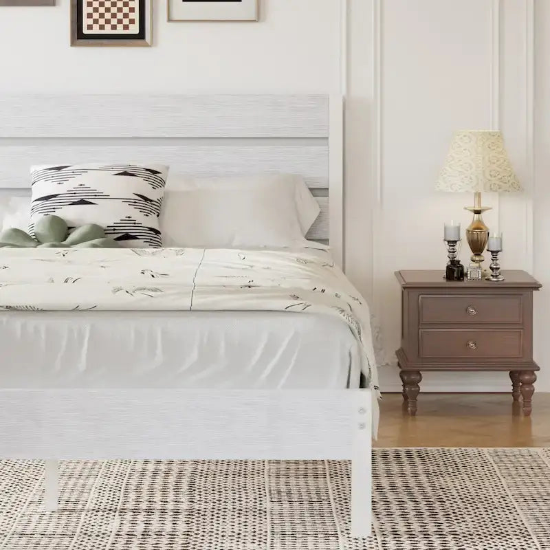 Javlergo Platform Bed Frame with Wood Headboard, Strong Metal Slats Support, No Box Spring Needed