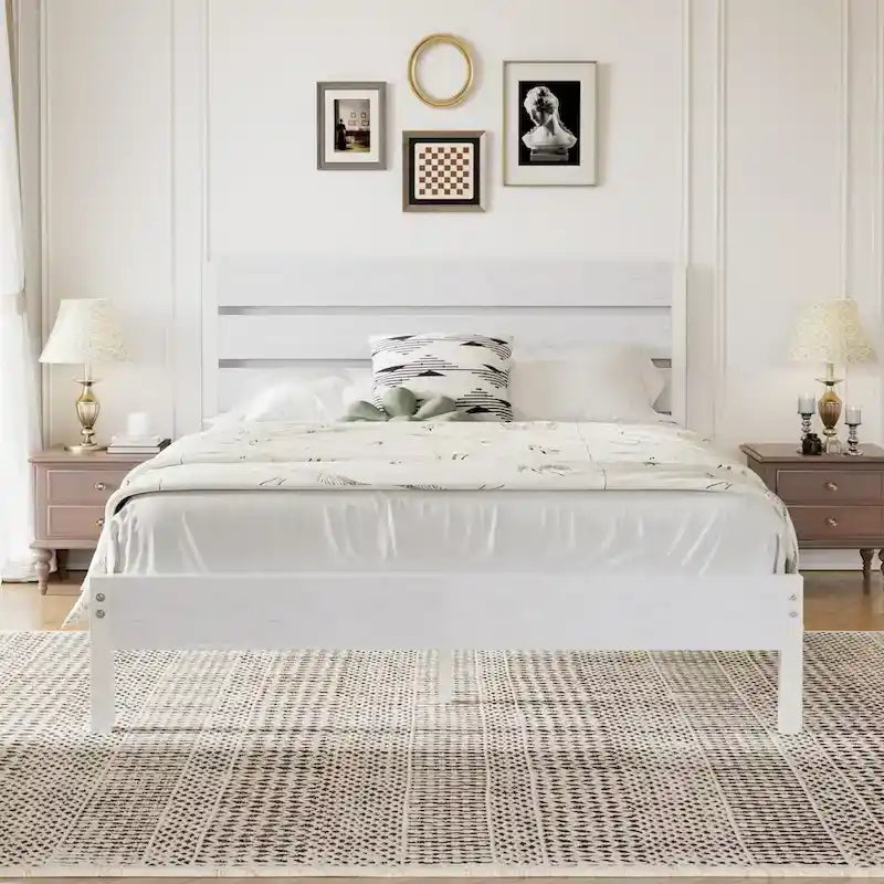 Javlergo Platform Bed Frame with Wood Headboard, Strong Metal Slats Support, No Box Spring Needed