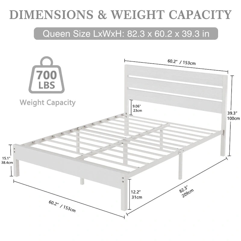 Javlergo Platform Bed Frame with Wood Headboard, Strong Metal Slats Support, No Box Spring Needed