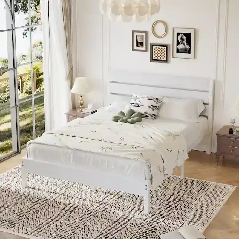 Javlergo Platform Bed Frame with Wood Headboard, Strong Metal Slats Support, No Box Spring Needed