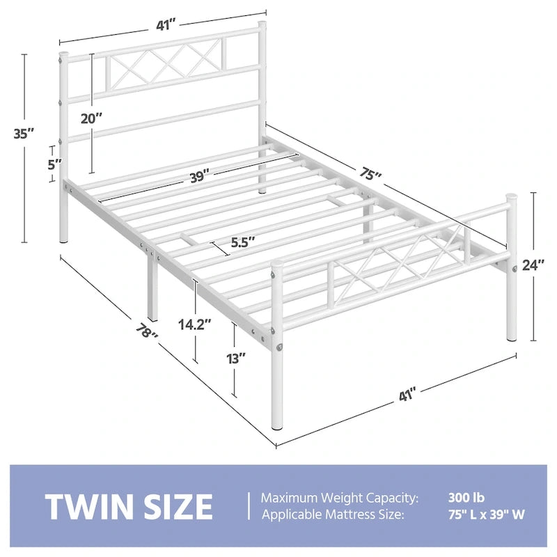 Yaheetech Metal Bed Frame Mattress Foundation with Slatted Bed Base