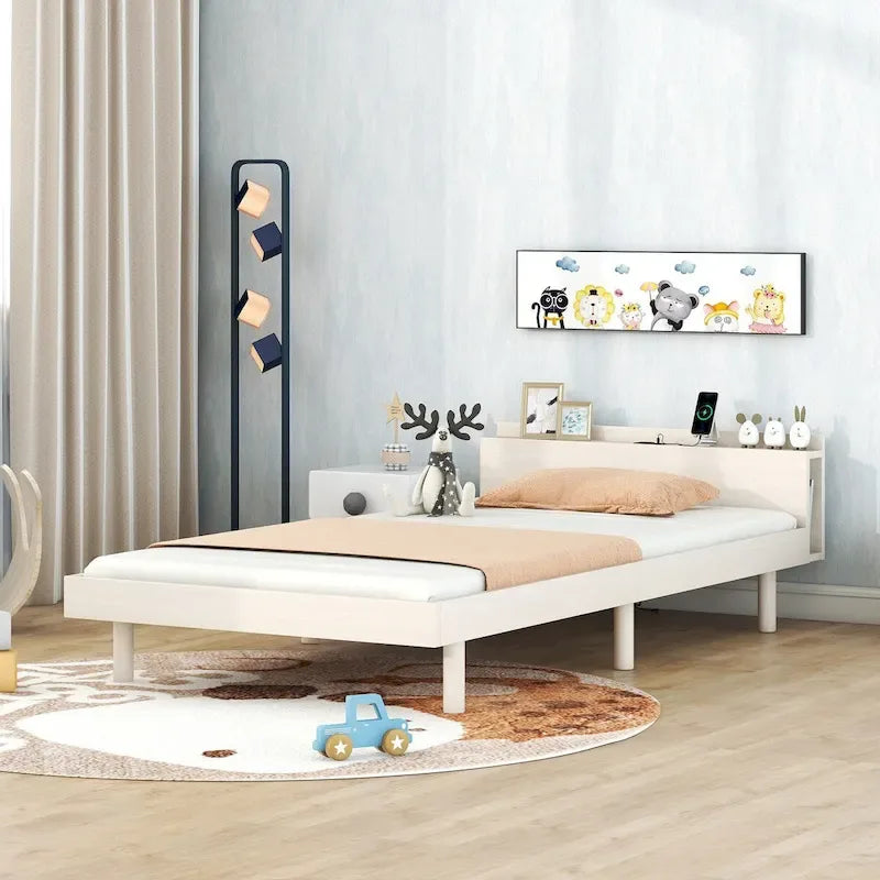 Modern Design Twin Size Platform Bed Frame with Built-in USB Ports