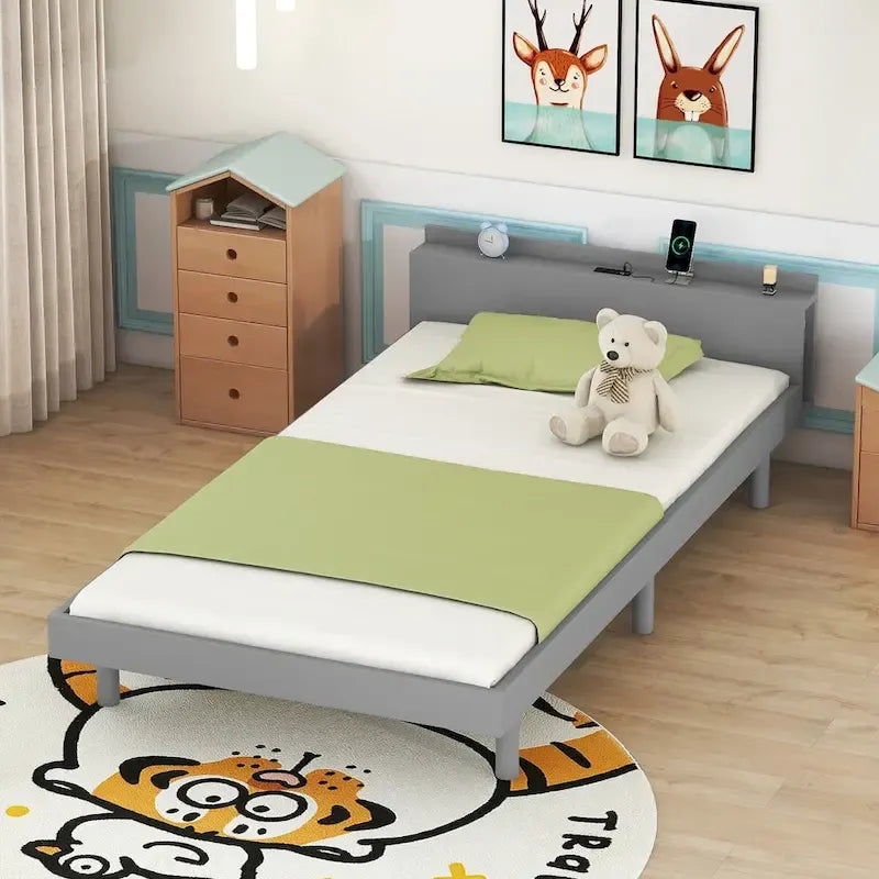 Modern Design Twin Size Platform Bed Frame with Built-in USB Ports