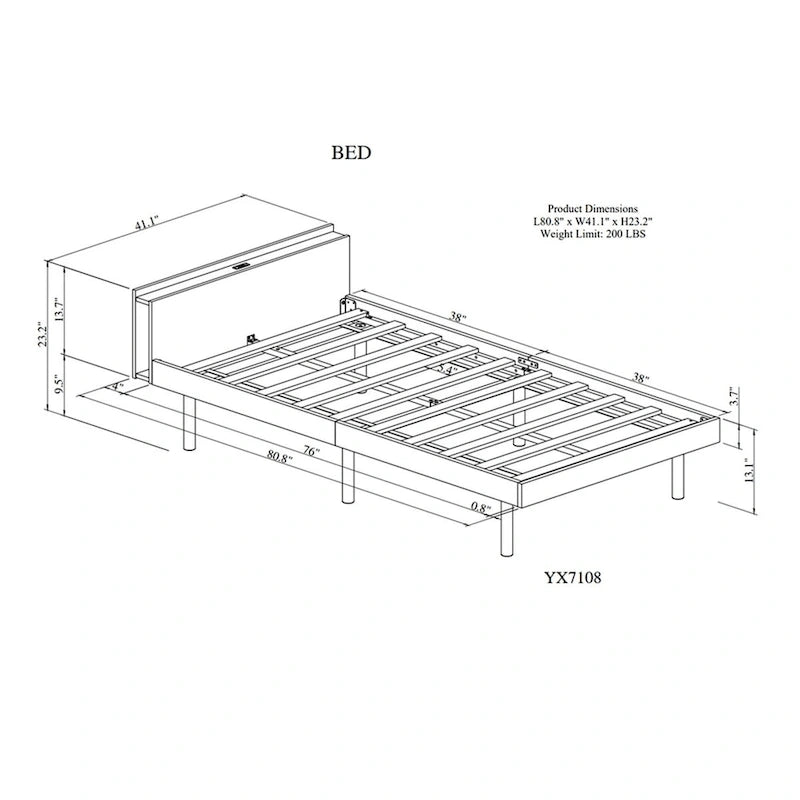 Modern Design Twin Size Platform Bed Frame with Built-in USB Ports