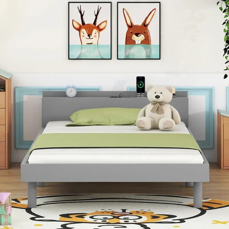 Twin Size Platform Bed Frame with USB Ports