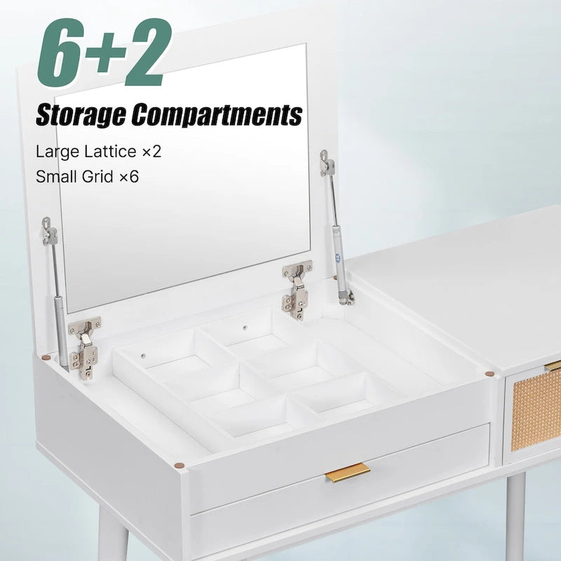 43.3  Classic Wood Makeup Vanity Set with Flip-top Mirror and Stool, Dressing Table with Three Drawers and storage space