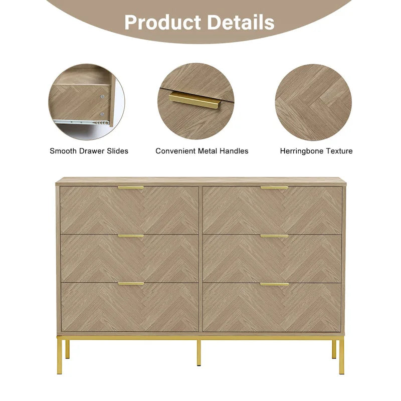 Anmytek 6-Drawer Double Dresser Modern Wood Chest of Drawers for Bedroom Living Room