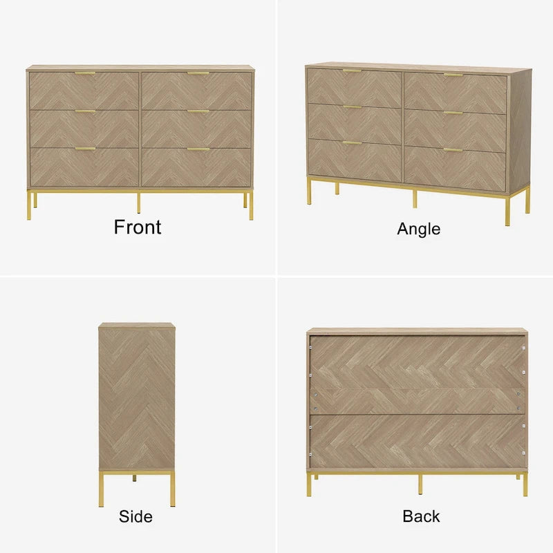 Anmytek 6-Drawer Double Dresser Modern Wood Chest of Drawers for Bedroom Living Room