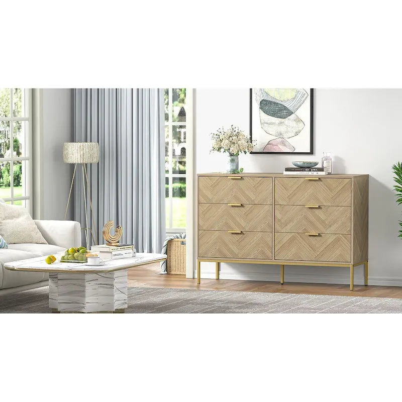 Anmytek 6-Drawer Double Dresser Modern Wood Chest of Drawers for Bedroom Living Room