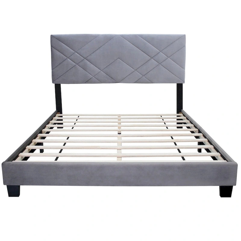 Gray Collection Queen Size Upholstered Headboard Adjustable Bed Frame Velvet Fabric Hot Style Super Popular Series